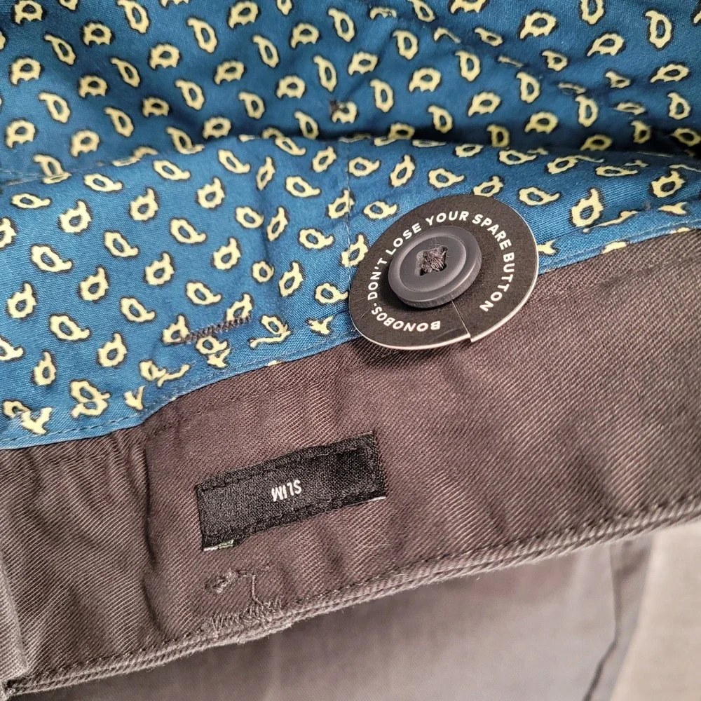 Bonobos Mens Slim Fit Chino Pants‎ Dark Grey 33x32 Stretch Cotton Trousers